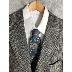 Vintage Johnny Carson Blazer Mens 44 Gray Wool Herringbone Tweed Sport Coat